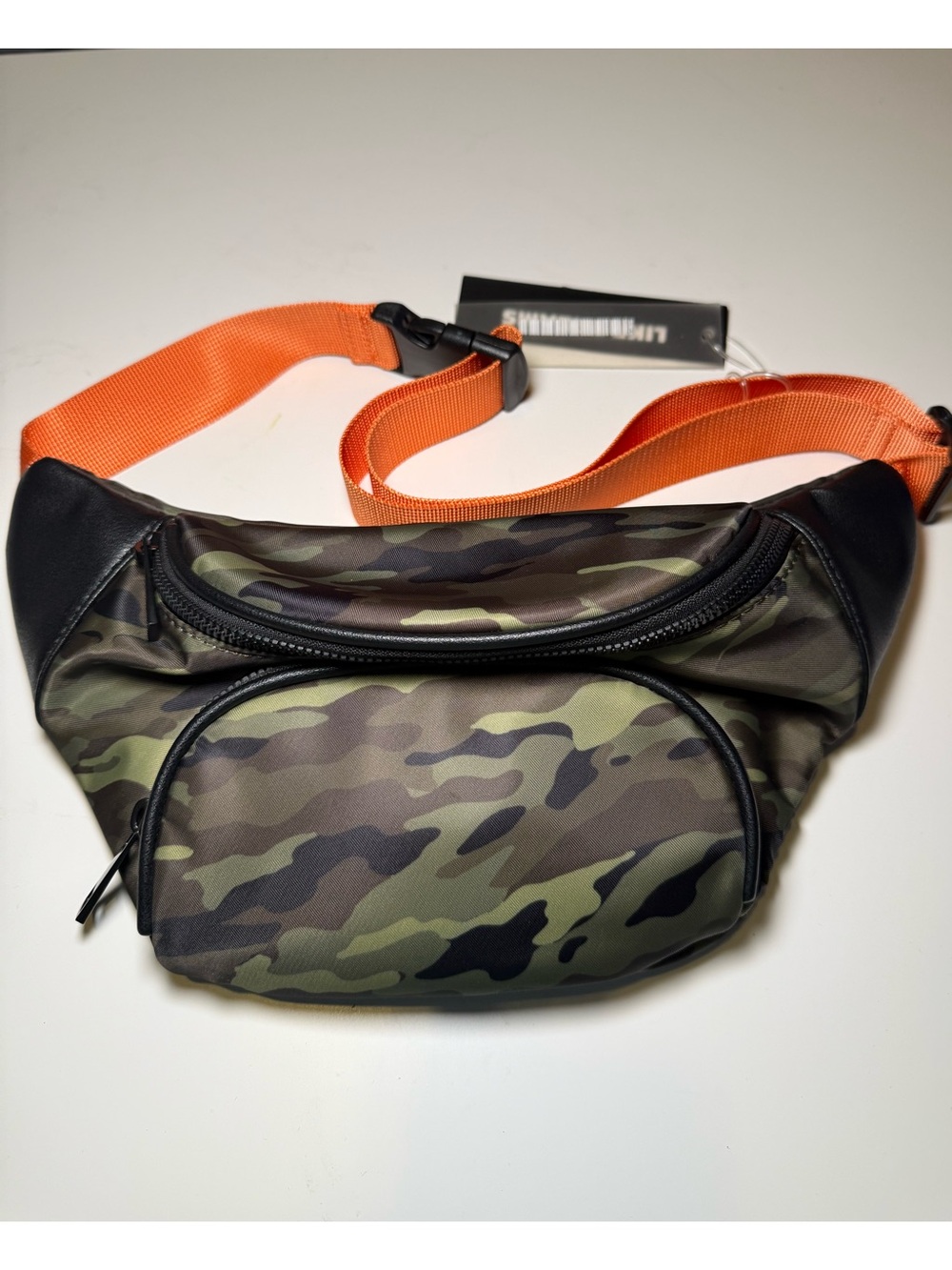 Camouflage Fanny Pack with Orange Strap